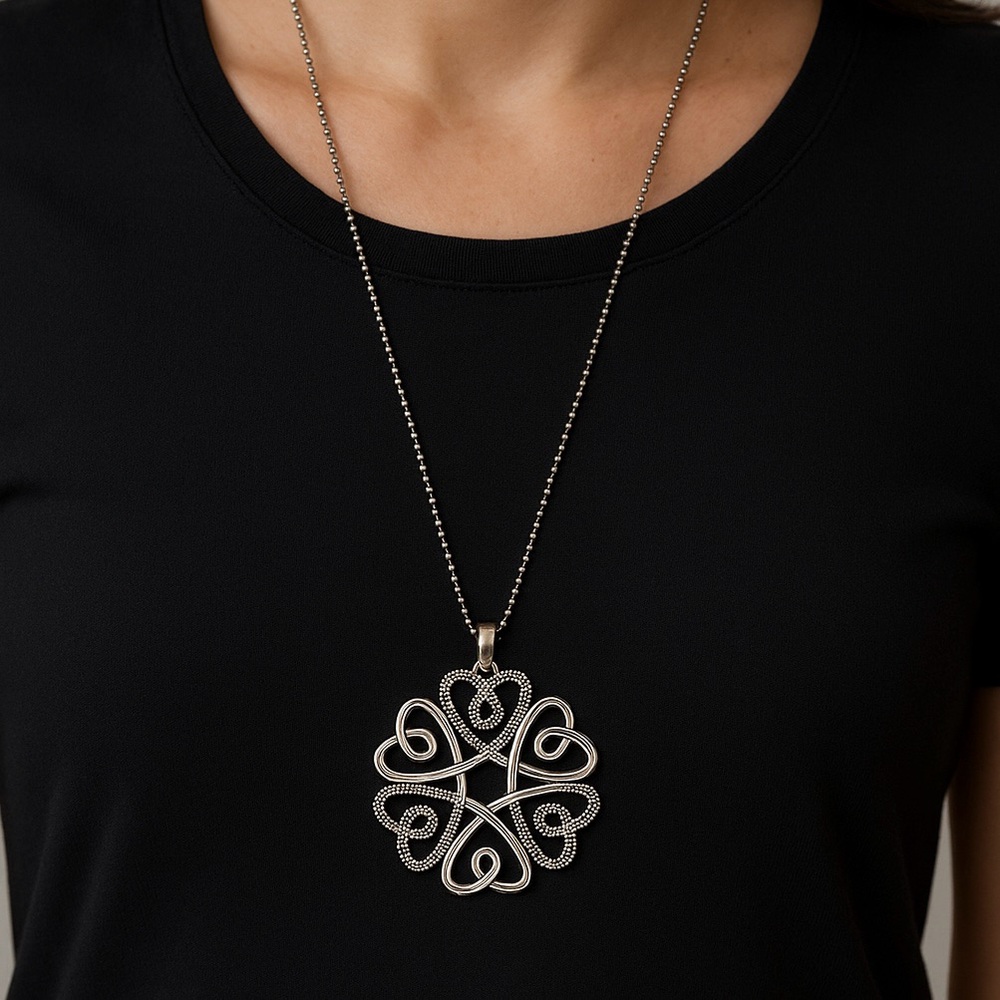 Lagos Rare Wonders Silver Floral Heart Pendant Necklace